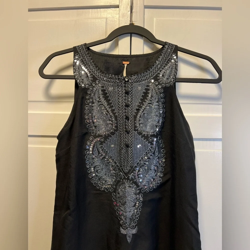 Free People Sleeveless Embroidered And Silver Sequined Mini Dress Size Women’s 0